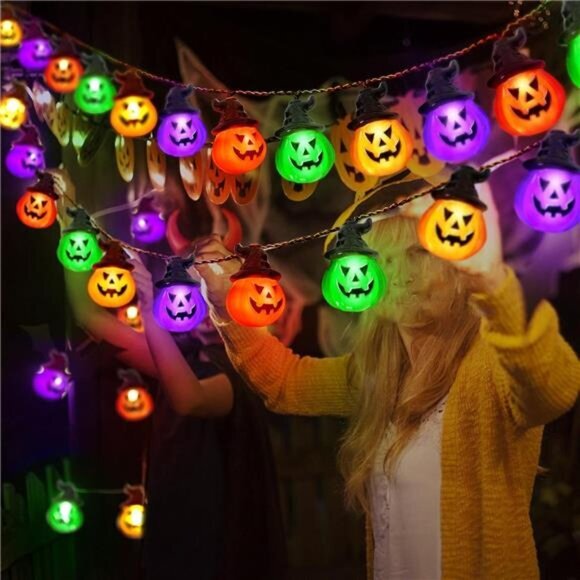 Upgraded Battery Operated Halloween Pumpkin Lights, 30 LED, 8 Modes, Waterproof - Picture 6 of 7